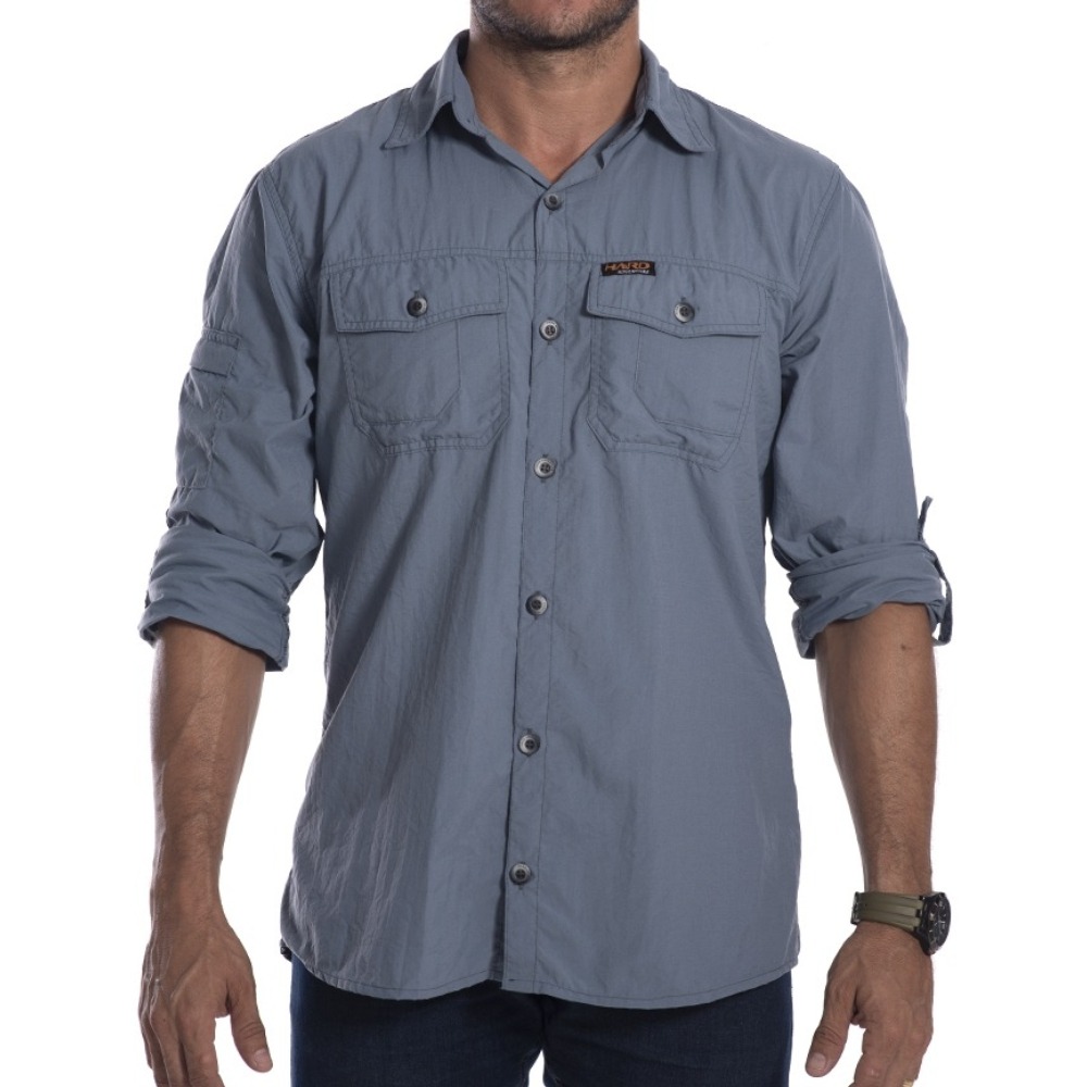 Camisa Masculina Hard Adventure Safari Cinza Azulado UV50+